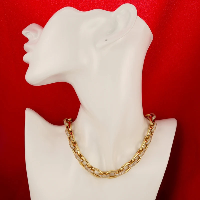 ZHUKOU 2020 NEW CZ crystal fashion women choker necklace Couple necklace gold color necklace Women party Jewelry model:VL55