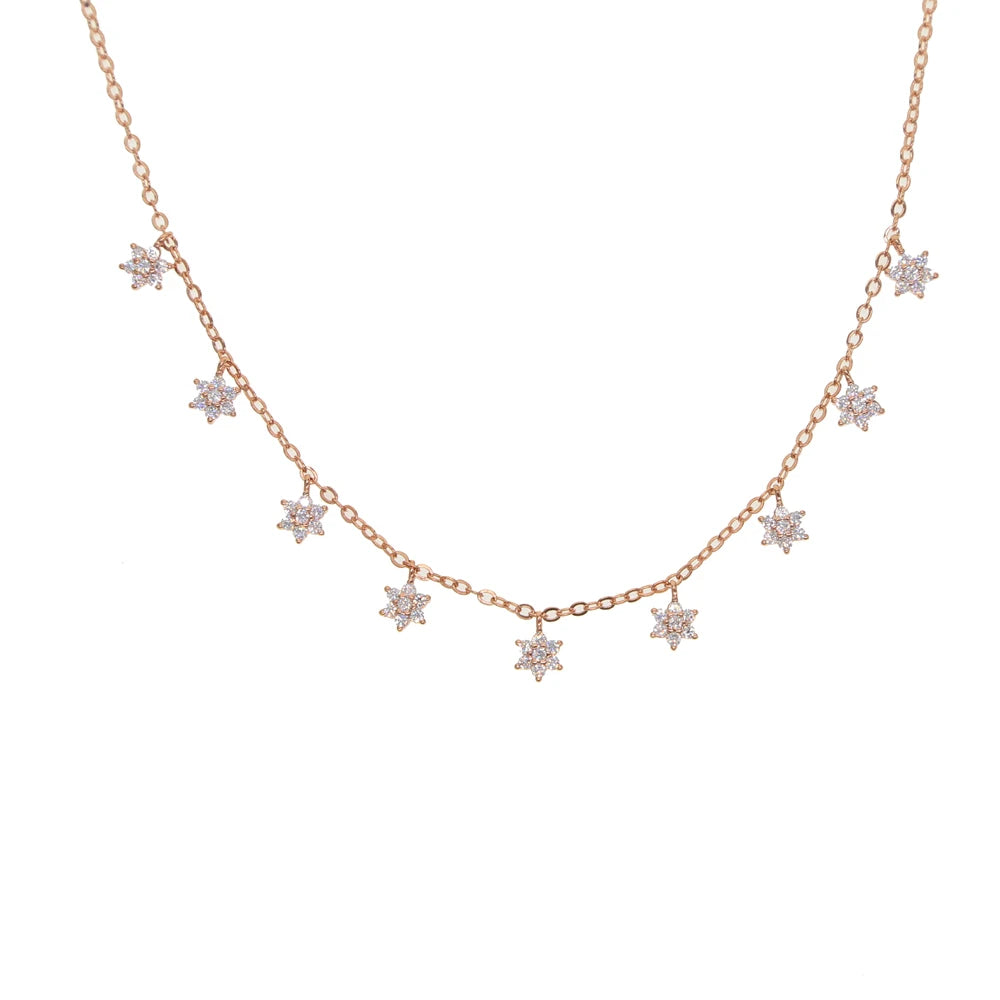 2025 New 3 Colors Flower Charm Choker Necklace Delicate Dantiy CZ Cute Charming Elegance Fashion Women Jewelry Wedding Gift