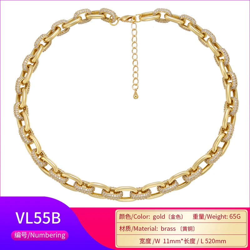 ZHUKOU 2020 NEW CZ crystal fashion women choker necklace Couple necklace gold color necklace Women party Jewelry model:VL55