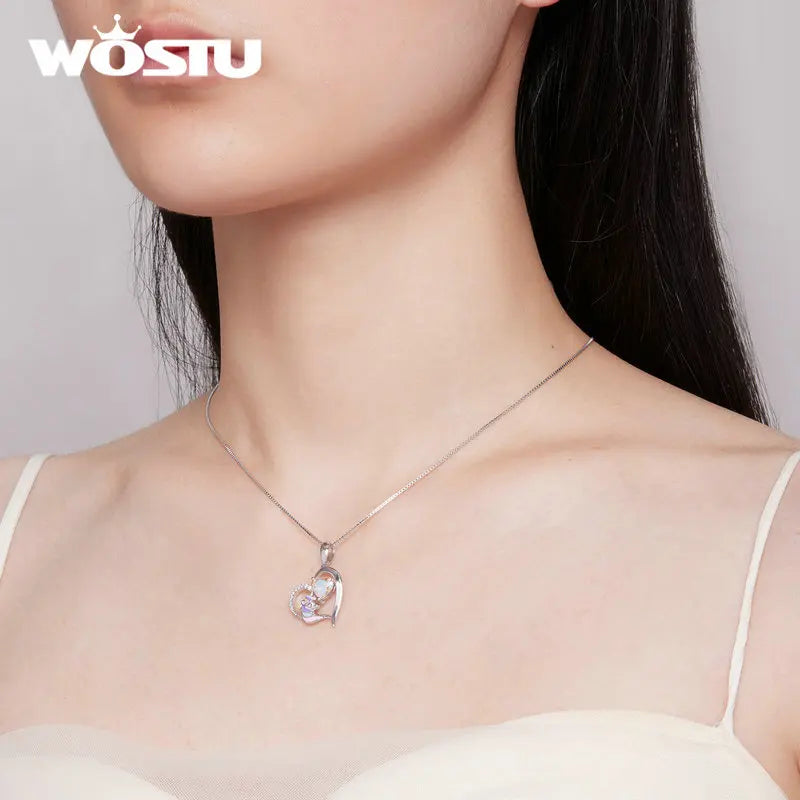 WOSTU Original Unicorn Heart Necklace Dazzling Crystal Zircon Pendant Neck Chain Enamel Process Dreamy Jewelry Gift For Women