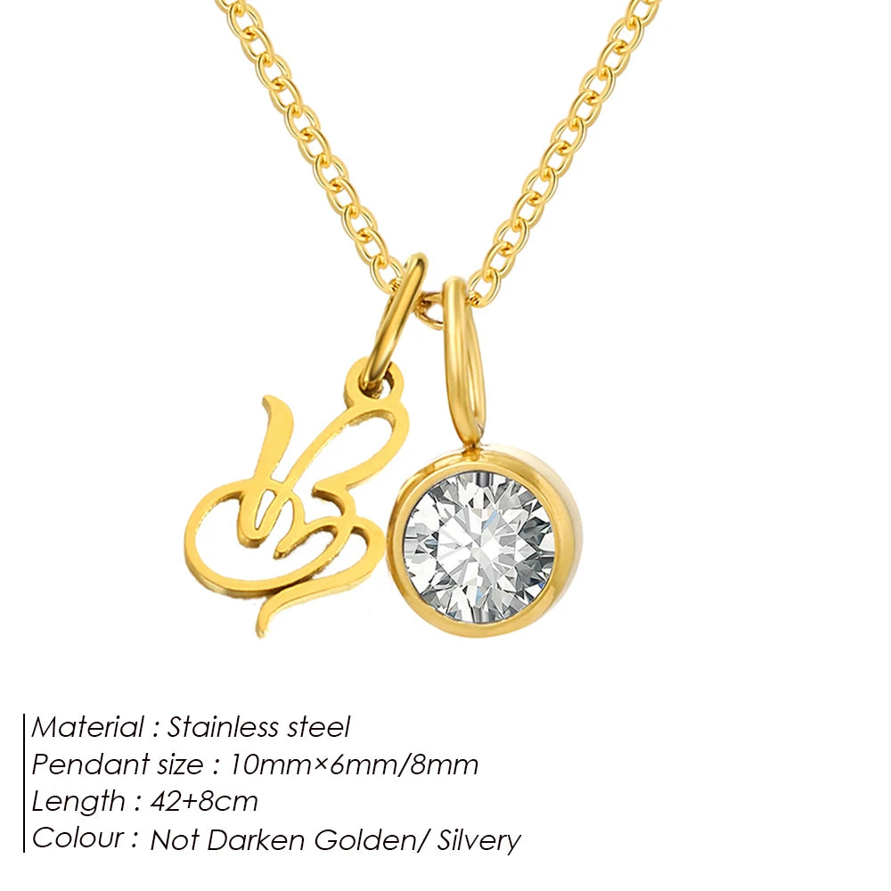 eManco Sparkling Birthstone Necklaces Uppercase Initials A-Z Pendant Stainless Steel Gold Plated Necklace Fashion Women's Jewelr