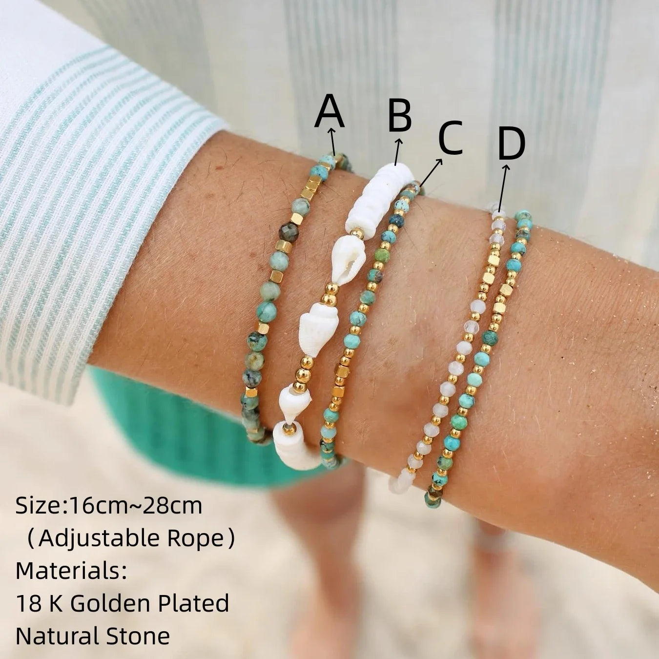 CCGOOD Natural Stone Bead Bracelet for Women Adjustable Bracelets Summer Shell Boho Chic Gift Jewelry Pulseras para Mujer