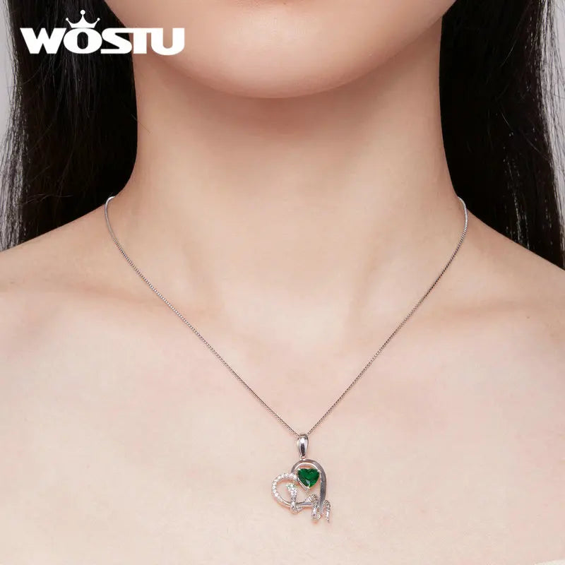 WOSTU Original Unicorn Heart Necklace Dazzling Crystal Zircon Pendant Neck Chain Enamel Process Dreamy Jewelry Gift For Women