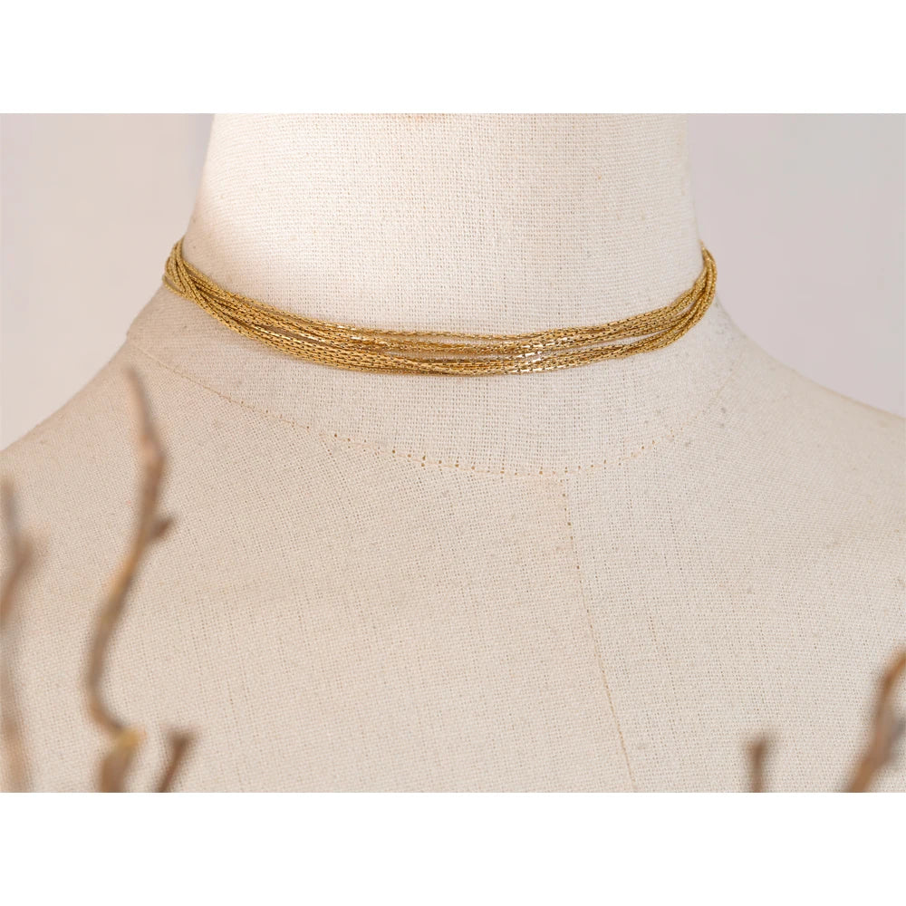 Yhpup Popular Exquisite Stainless Steel Layered Chain Overlay Collar Necklace Charm Fashion Collarbone Chain Jewelry Waterproof