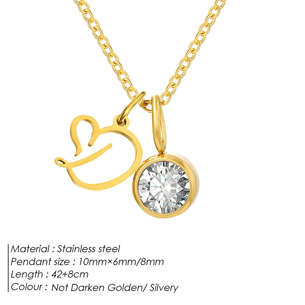 eManco Sparkling Birthstone Necklaces Uppercase Initials A-Z Pendant Stainless Steel Gold Plated Necklace Fashion Women's Jewelr