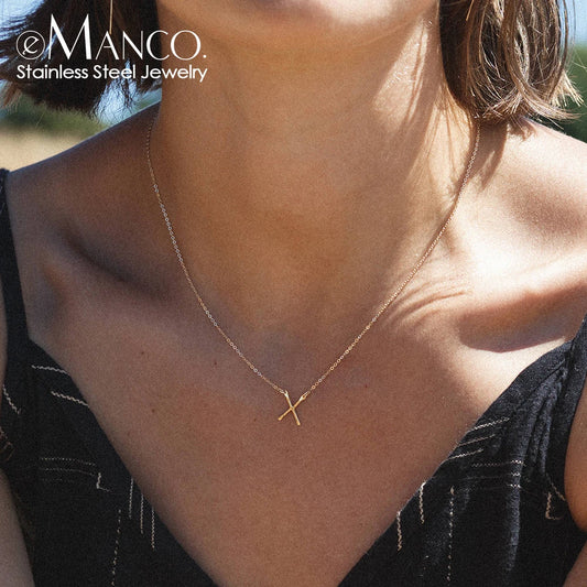 eManco Stainless Steel Gold-Plated Necklaces Punk Hammered Pendant Simple Light Women's Fashion Jewelry 48 hour shipping