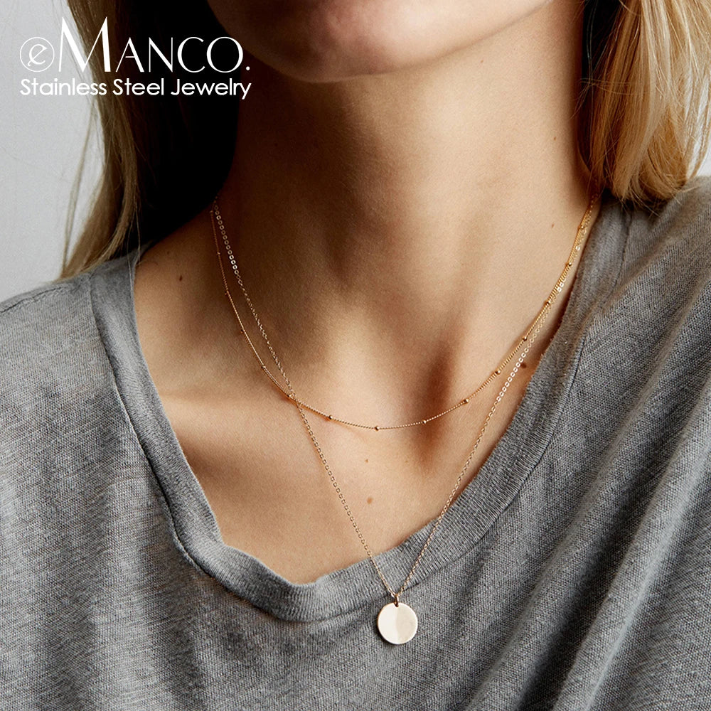 eManco Fashion Layered Chain Necklace Gold color  Chain Imitation pearls Necklace for Women Geometric Female  Chokers Necklaces