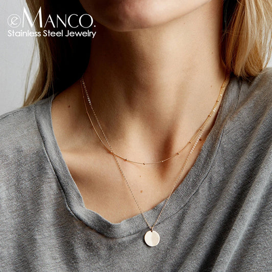 eManco Fashion Layered Chain Necklace Gold color  Chain Imitation pearls Necklace for Women Geometric Female  Chokers Necklaces