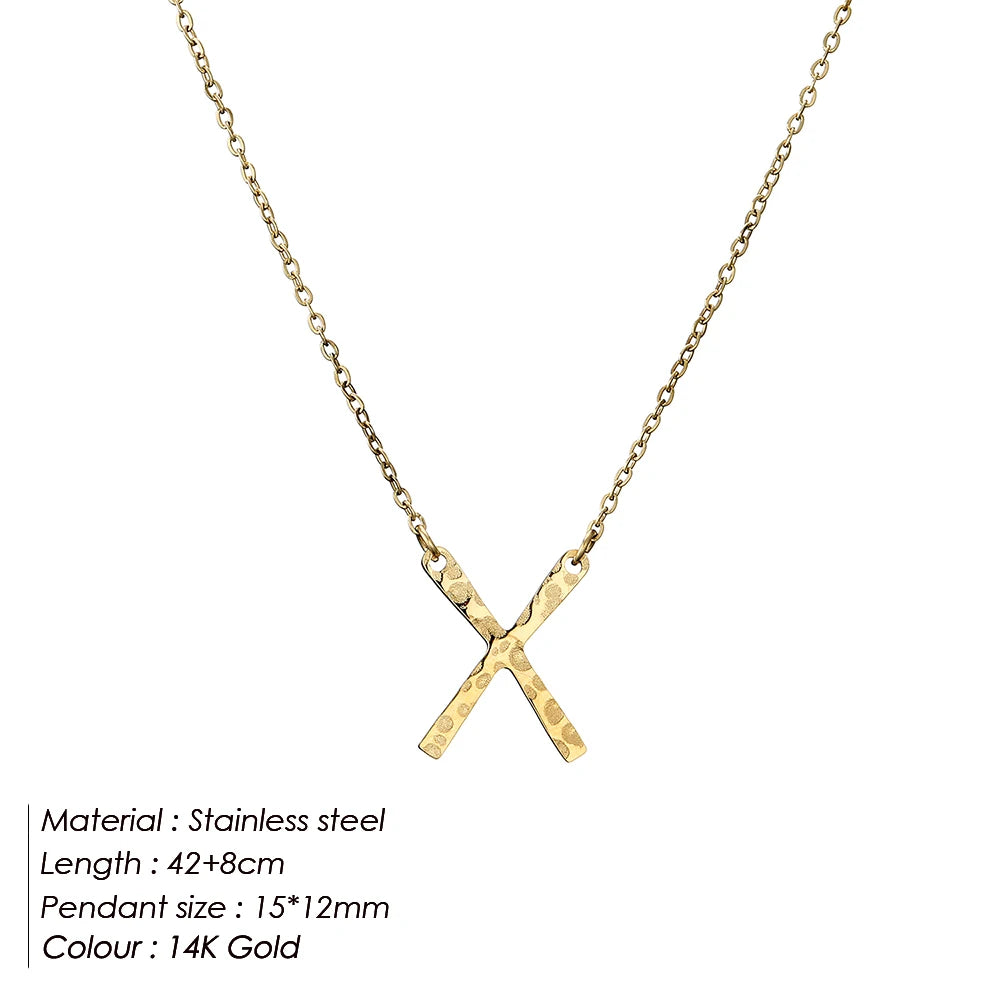 eManco Stainless Steel Gold-Plated Necklaces Punk Hammered Pendant Simple Light Women's Fashion Jewelry 48 hour shipping