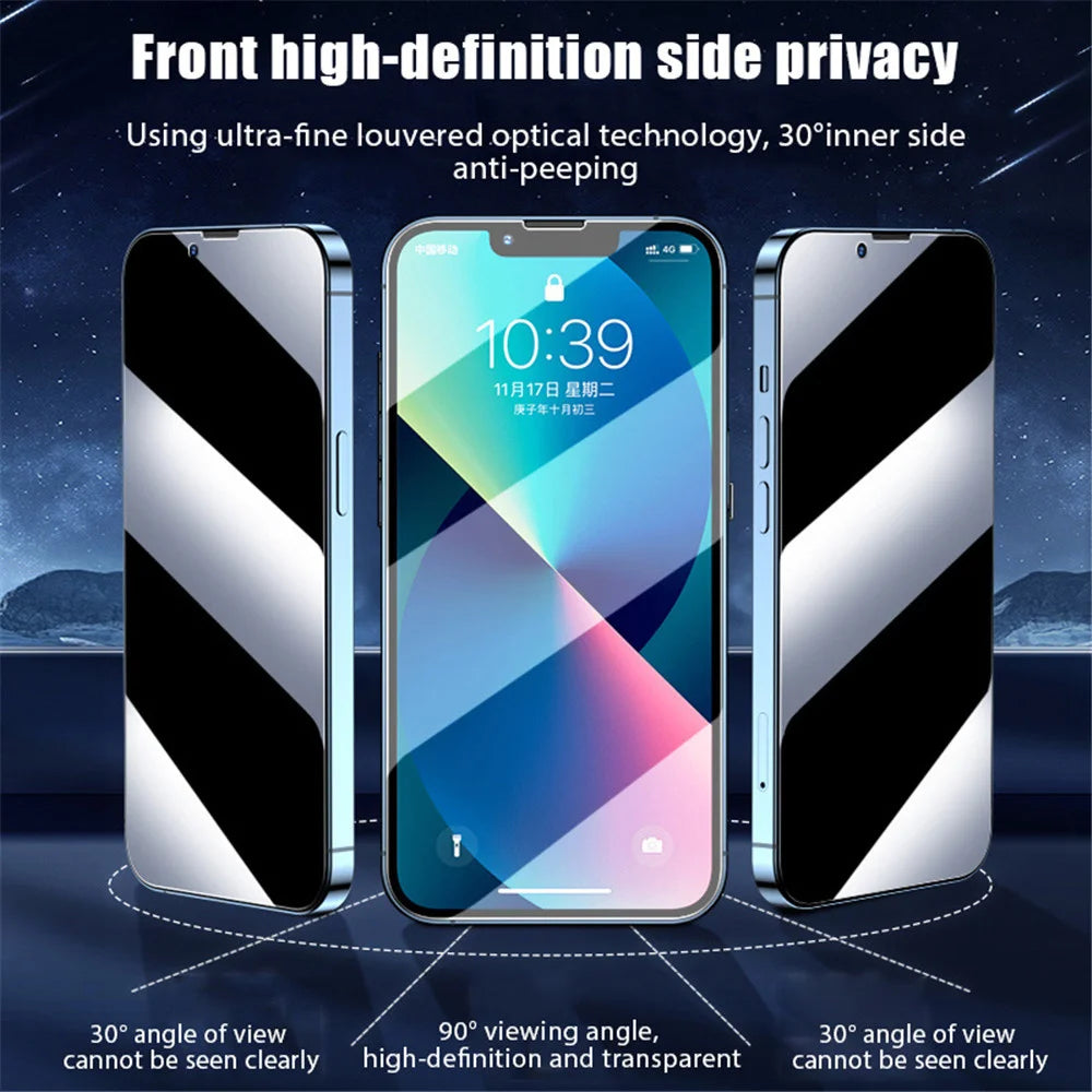 1/3PCS Anti Spy Tempered Glass For iPhone 17 16e 16 15 Pro Max Privacy Screen Protector iPhone 15 14 Plus 13 12 11 Pro Max Antiespia Pelicula de Cristal Templado iPhone15 Pro Front anti-peeping Protective Film