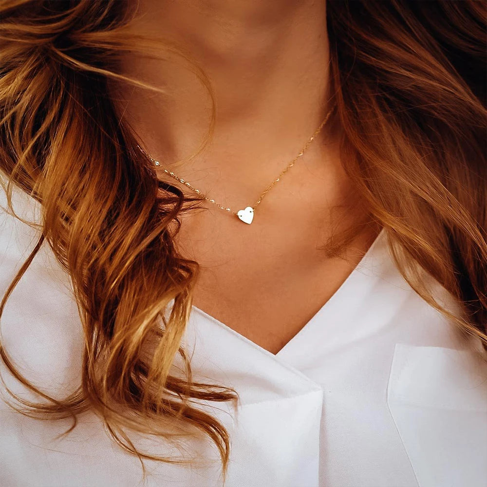 eManco Stainless Steel LOVE Initial Choker Necklace For Women Heart Necklace delicate short chain Valentine's gift