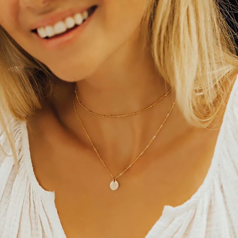 eManco Fashion Layered Chain Necklace Gold color  Chain Imitation pearls Necklace for Women Geometric Female  Chokers Necklaces