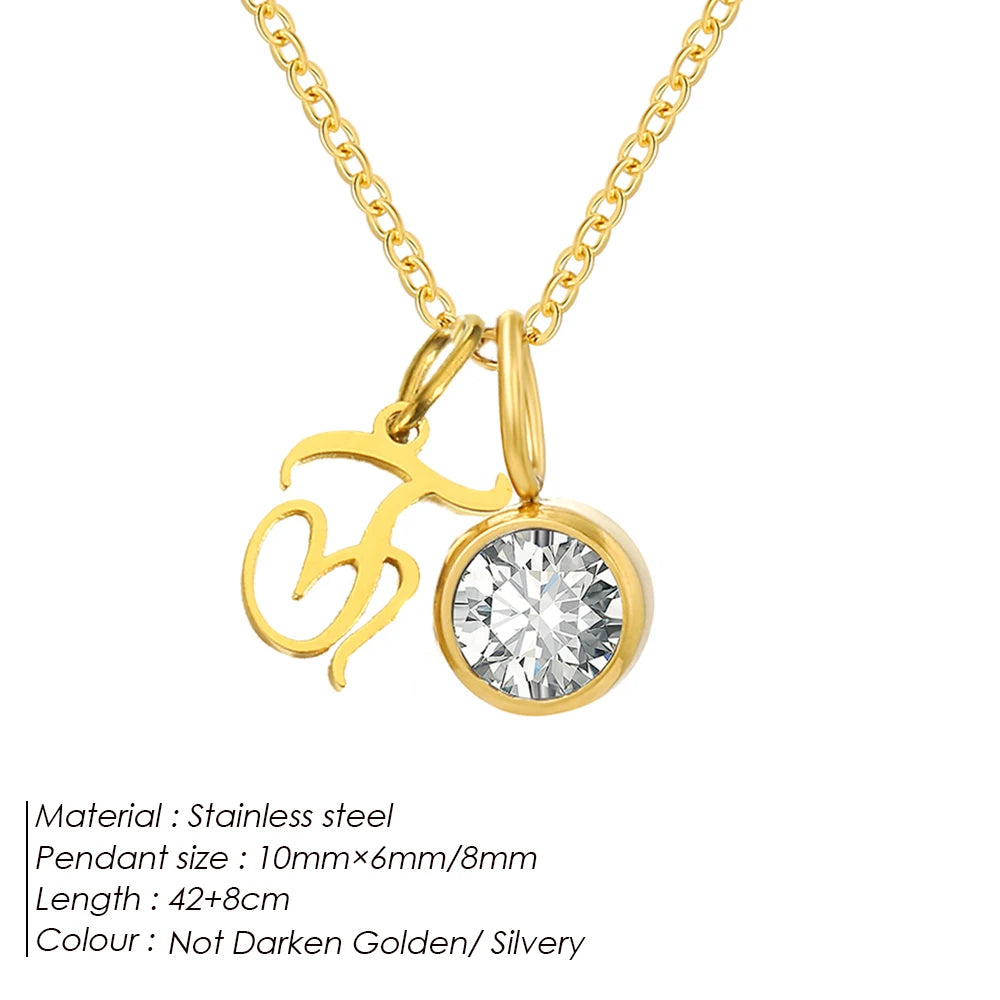 eManco Sparkling Birthstone Necklaces Uppercase Initials A-Z Pendant Stainless Steel Gold Plated Necklace Fashion Women's Jewelr