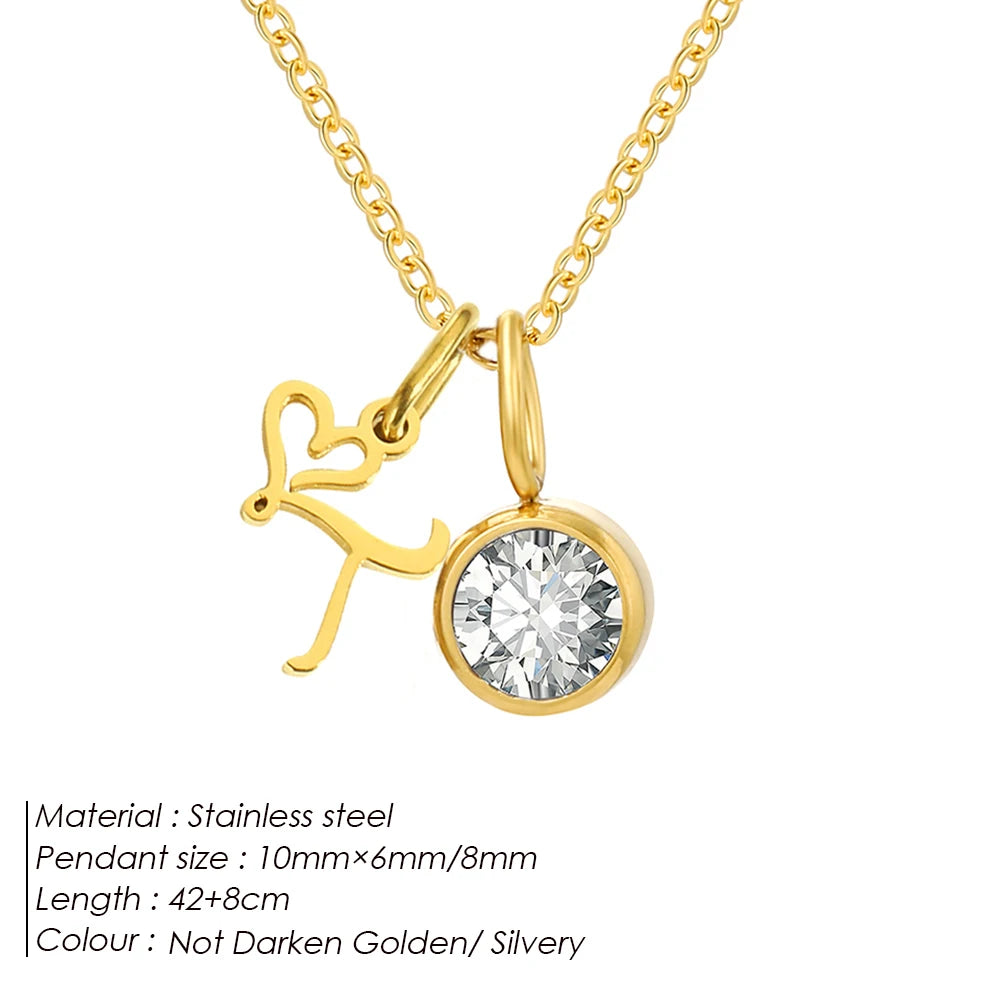 eManco Sparkling Birthstone Necklaces Uppercase Initials A-Z Pendant Stainless Steel Gold Plated Necklace Fashion Women's Jewelr