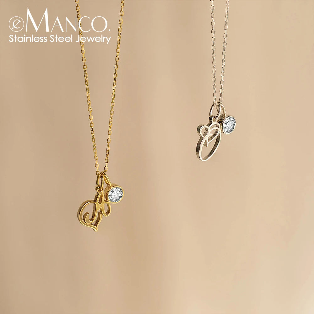 eManco Sparkling Birthstone Necklaces Uppercase Initials A-Z Pendant Stainless Steel Gold Plated Necklace Fashion Women's Jewelr