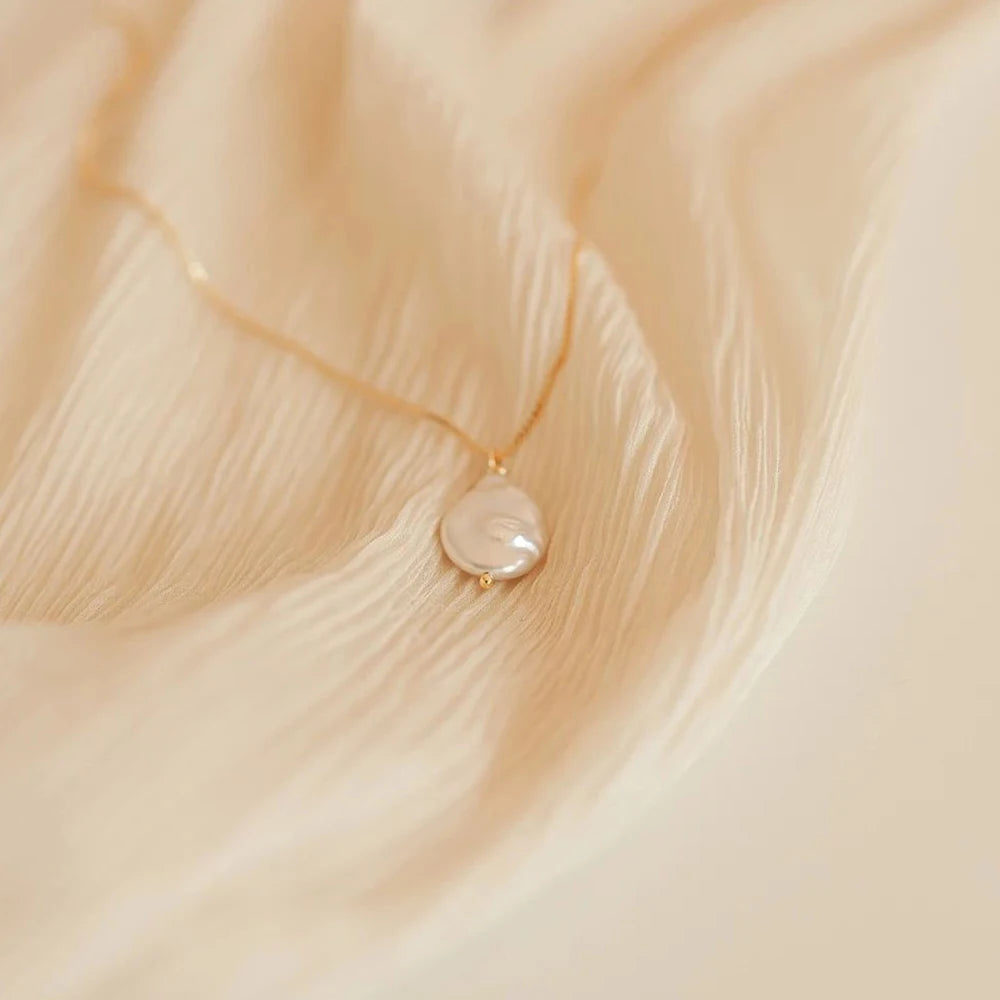 eManco New Freshwater Pearl Pendant Necklace Stainless Steel Chain Jewelry Women's Holiday Gift