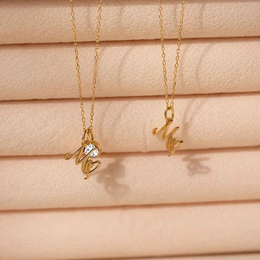 eManco Sparkling Birthstone Necklaces Uppercase Initials A-Z Pendant Stainless Steel Gold Plated Necklace Fashion Women's Jewelr