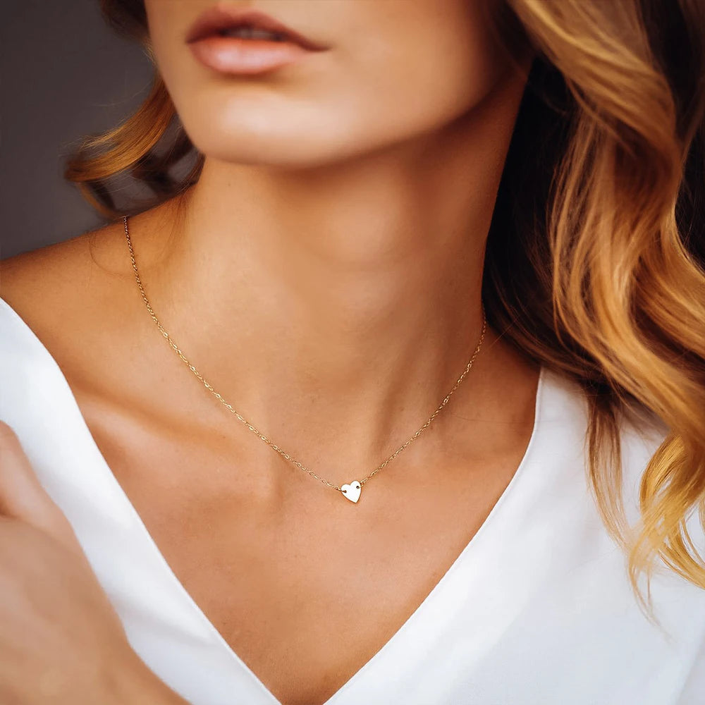 eManco Stainless Steel LOVE Initial Choker Necklace For Women Heart Necklace delicate short chain Valentine's gift