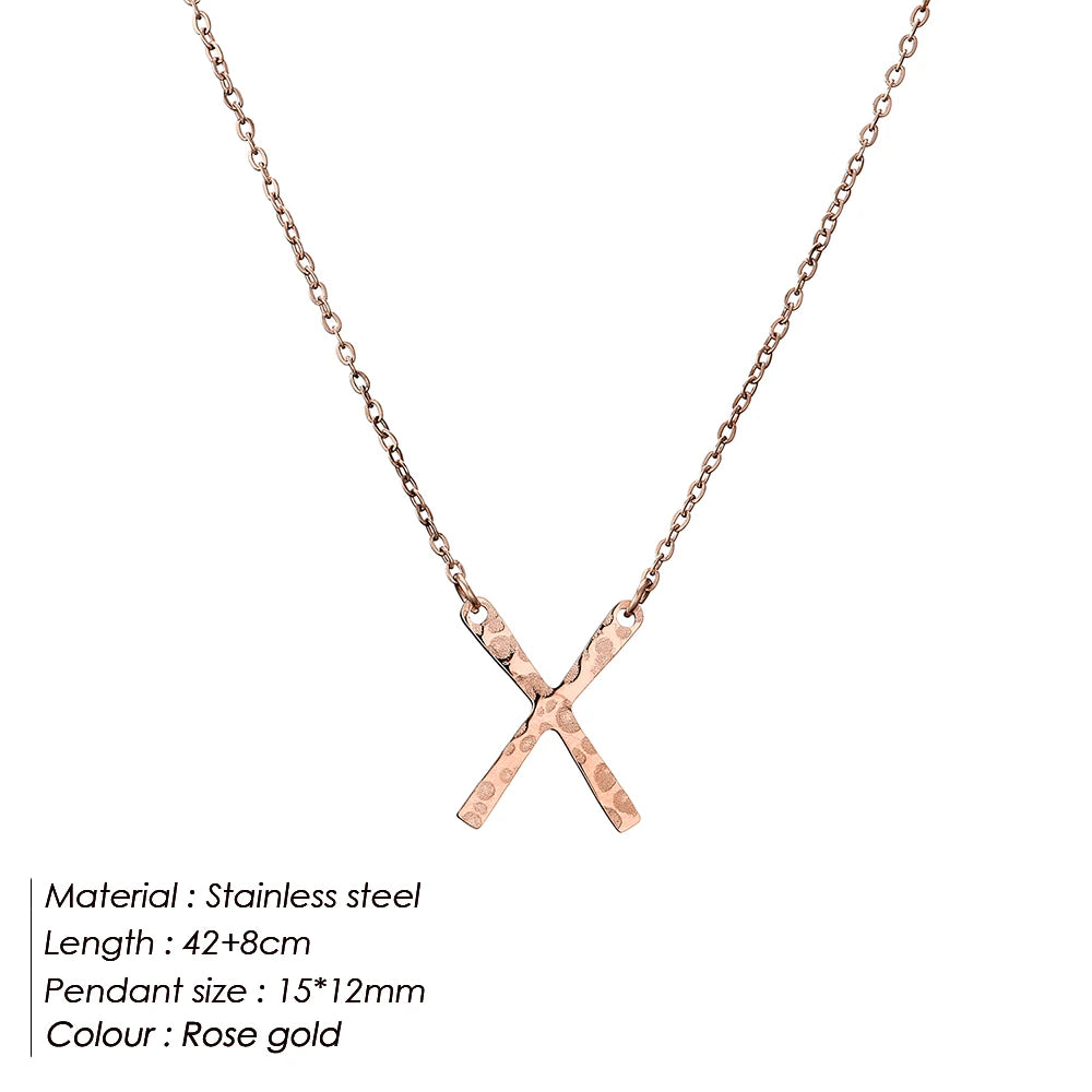 eManco Stainless Steel Gold-Plated Necklaces Punk Hammered Pendant Simple Light Women's Fashion Jewelry 48 hour shipping