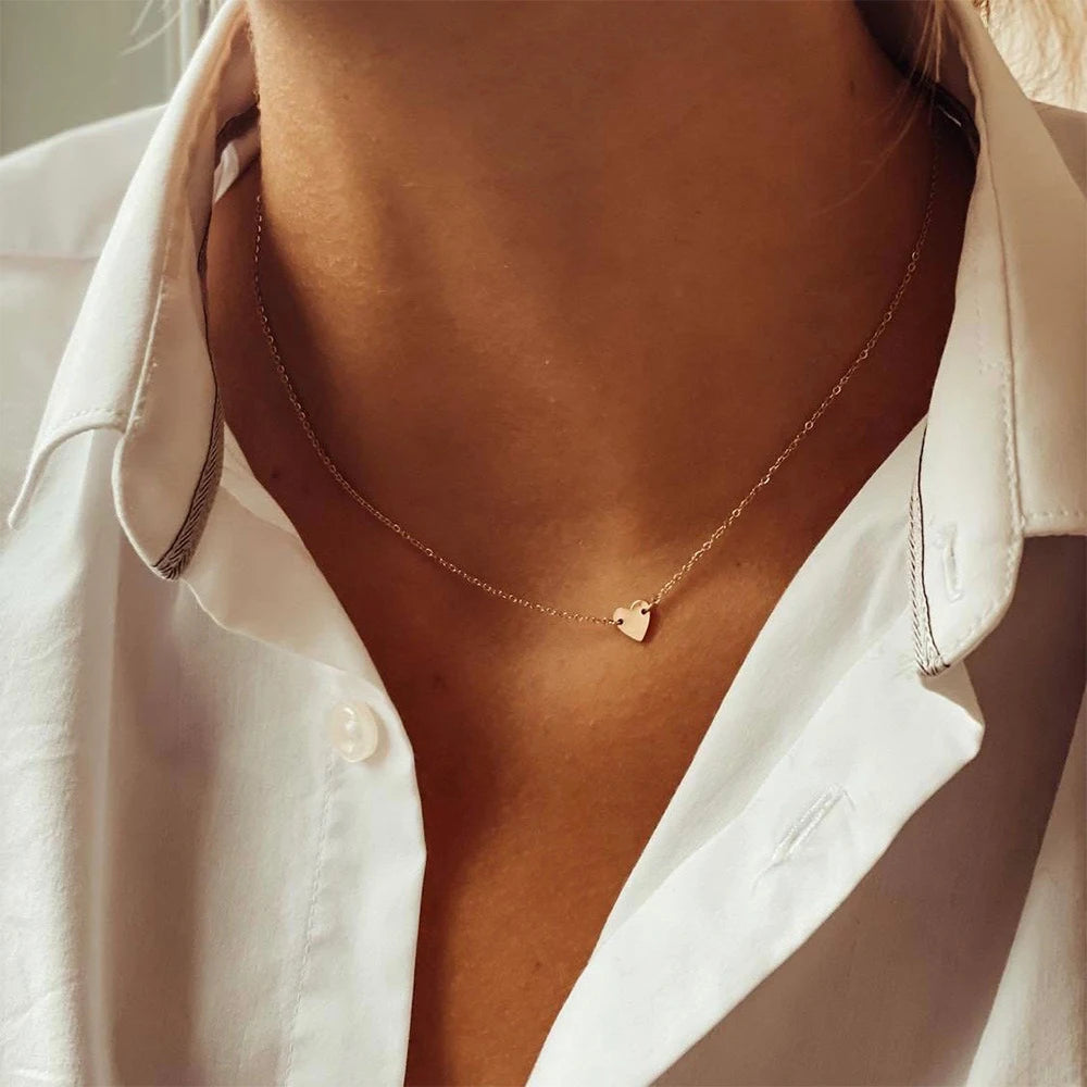 eManco Stainless Steel LOVE Initial Choker Necklace For Women Heart Necklace delicate short chain Valentine's gift