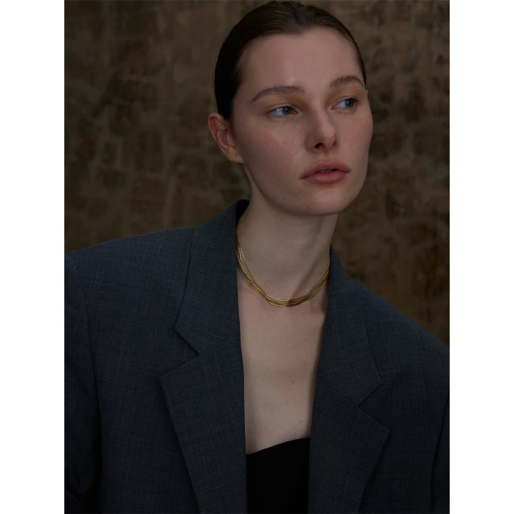 Yhpup Popular Exquisite Stainless Steel Layered Chain Overlay Collar Necklace Charm Fashion Collarbone Chain Jewelry Waterproof