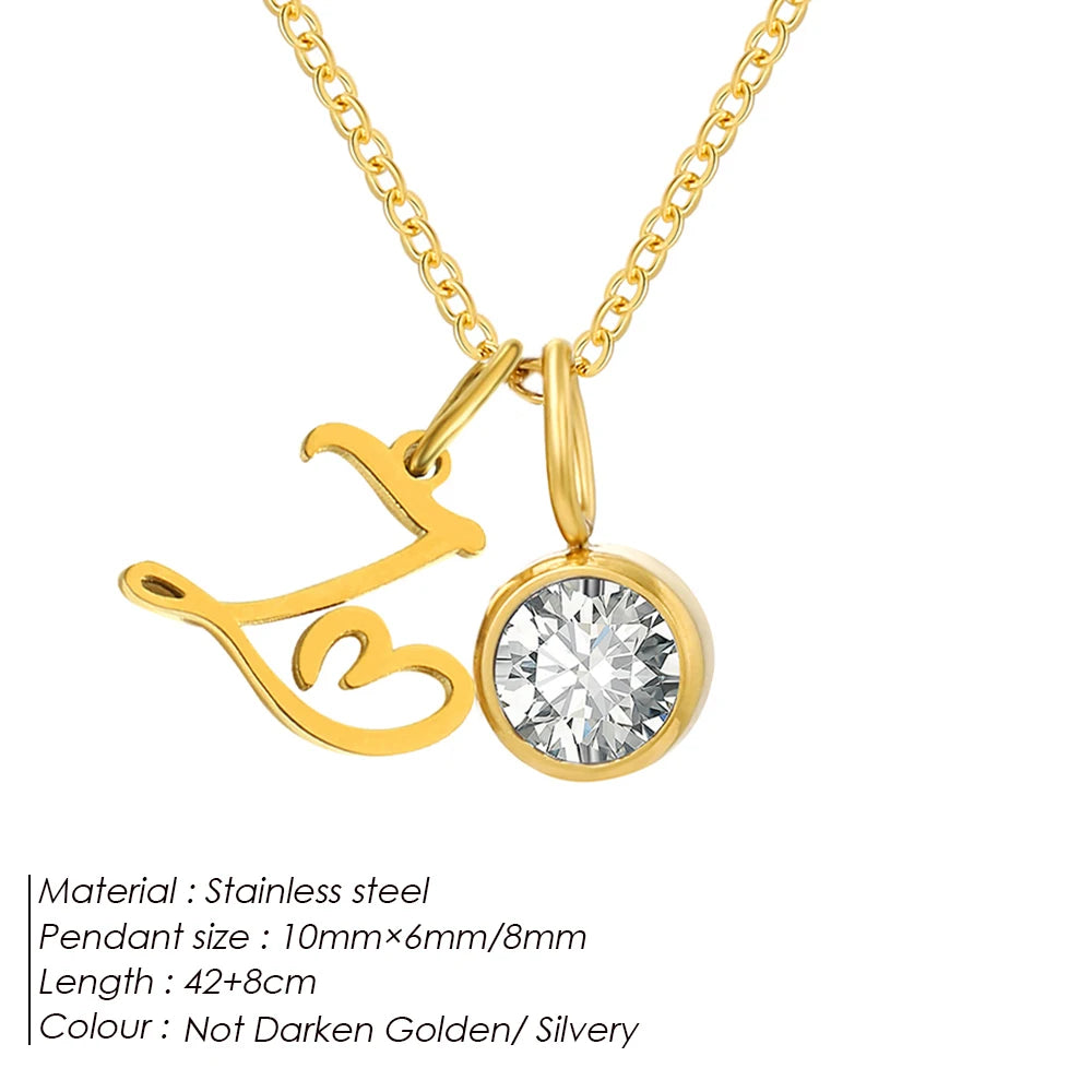 eManco Sparkling Birthstone Necklaces Uppercase Initials A-Z Pendant Stainless Steel Gold Plated Necklace Fashion Women's Jewelr