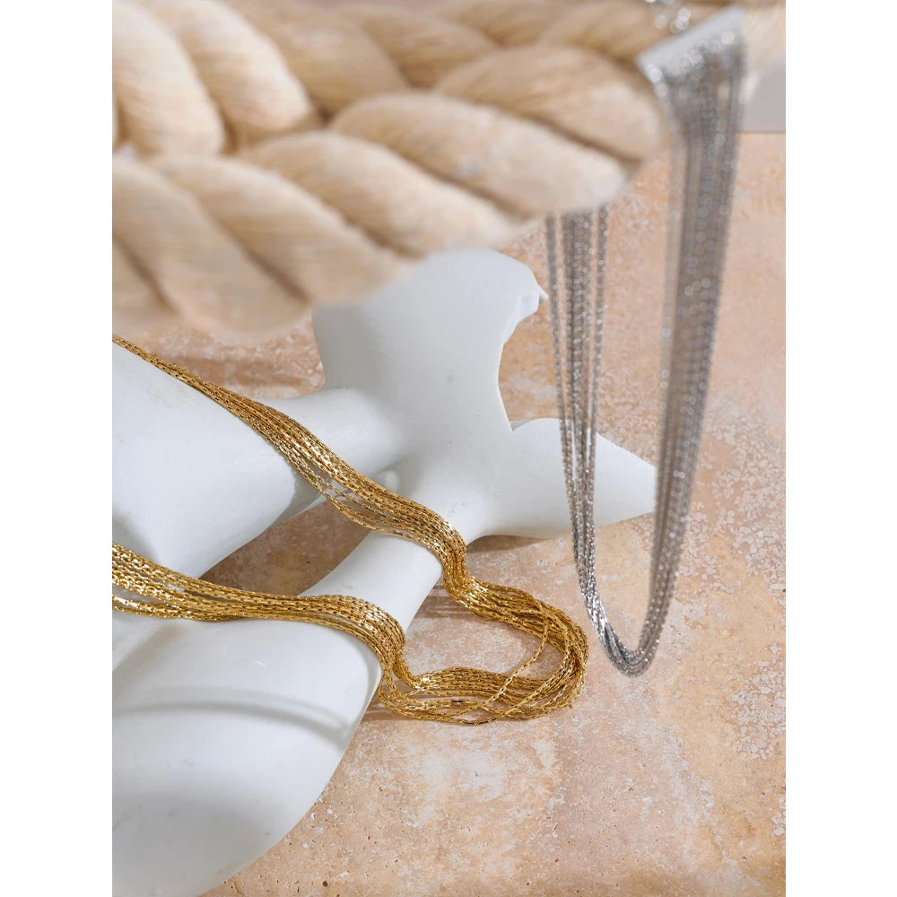 Yhpup Popular Exquisite Stainless Steel Layered Chain Overlay Collar Necklace Charm Fashion Collarbone Chain Jewelry Waterproof