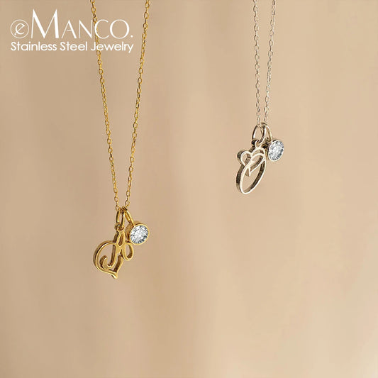 eManco Sparkling Birthstone Necklaces Uppercase Initials A-Z Pendant Stainless Steel Gold Plated Necklace Fashion Women's Jewelr