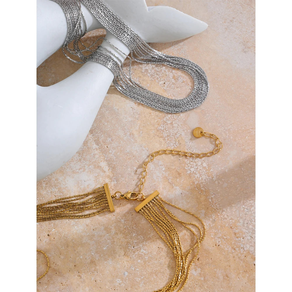 Yhpup Popular Exquisite Stainless Steel Layered Chain Overlay Collar Necklace Charm Fashion Collarbone Chain Jewelry Waterproof
