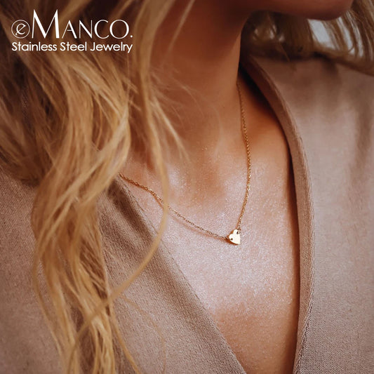 eManco Stainless Steel LOVE Initial Choker Necklace For Women Heart Necklace delicate short chain Valentine's gift
